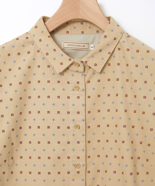 コーデュロイ 小紋柄 プリントブラウス