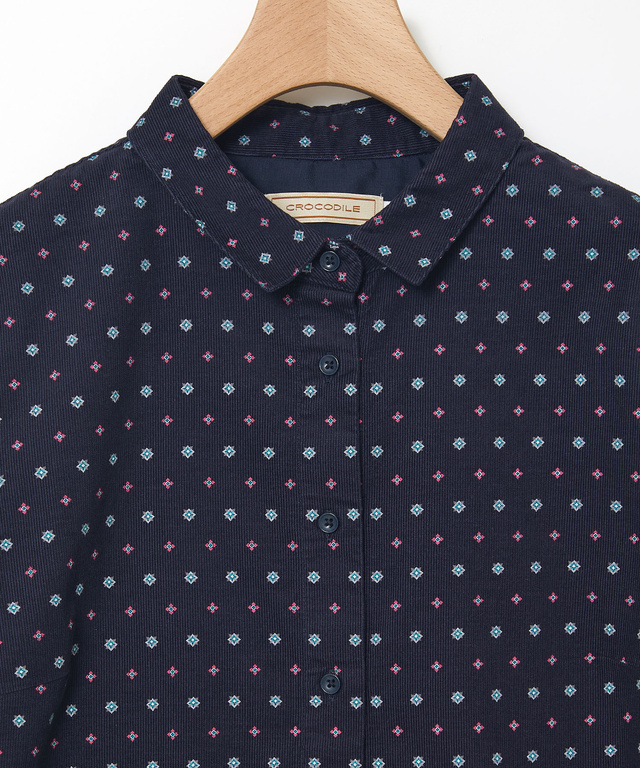 コーデュロイ 小紋柄 プリントブラウス