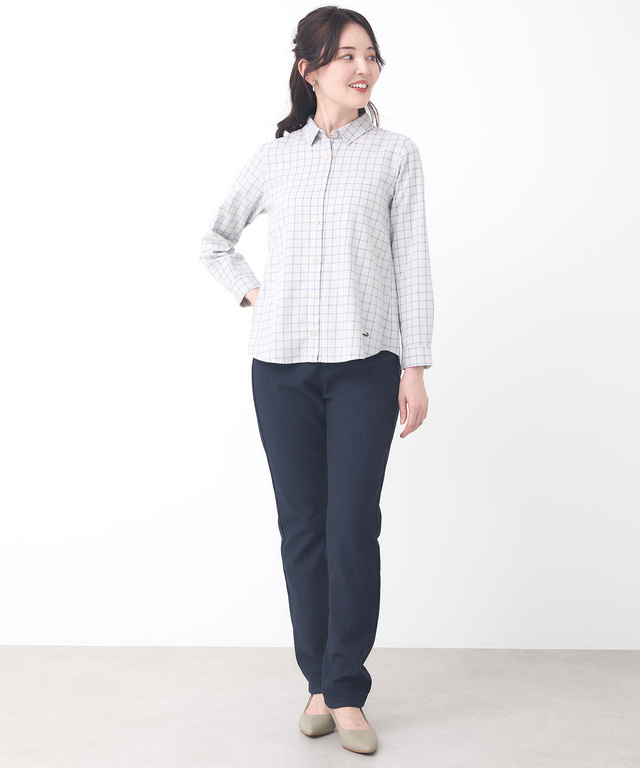 コットンブレンド チェック柄 ブラウス
