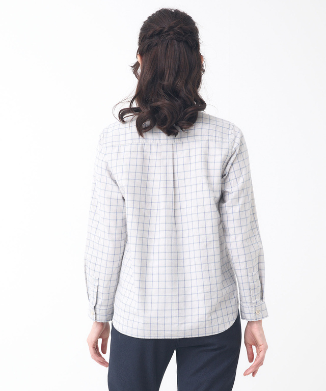 コットンブレンド チェック柄 ブラウス