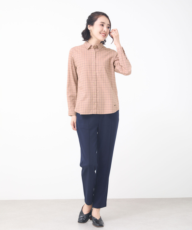コットンブレンド チェック柄 ブラウス