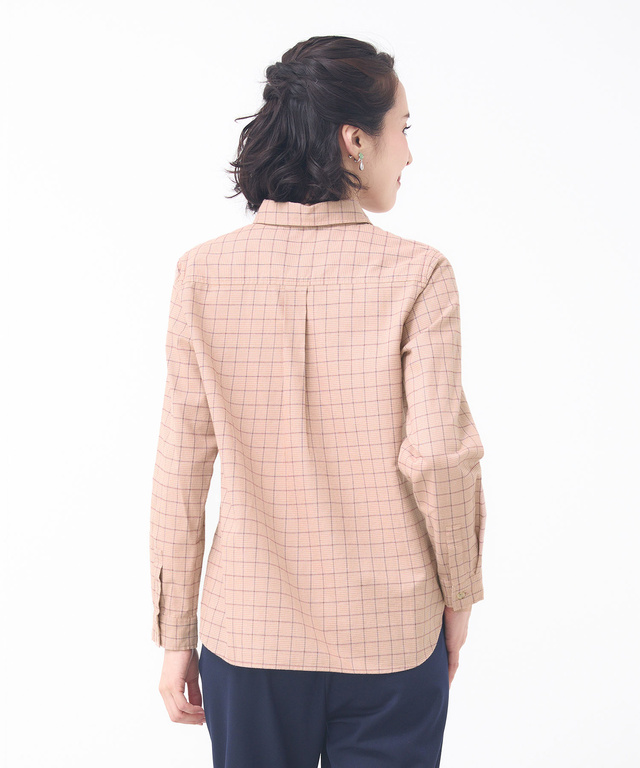 コットンブレンド チェック柄 ブラウス