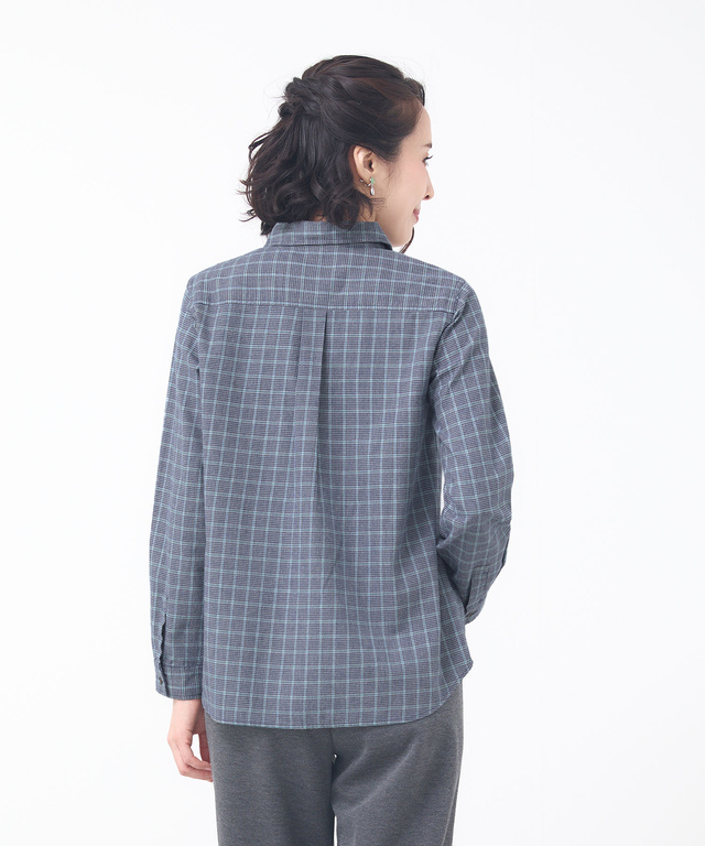 コットンブレンド チェック柄 ブラウス