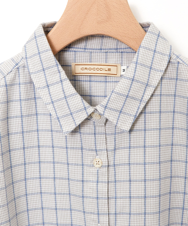 コットンブレンド チェック柄 ブラウス