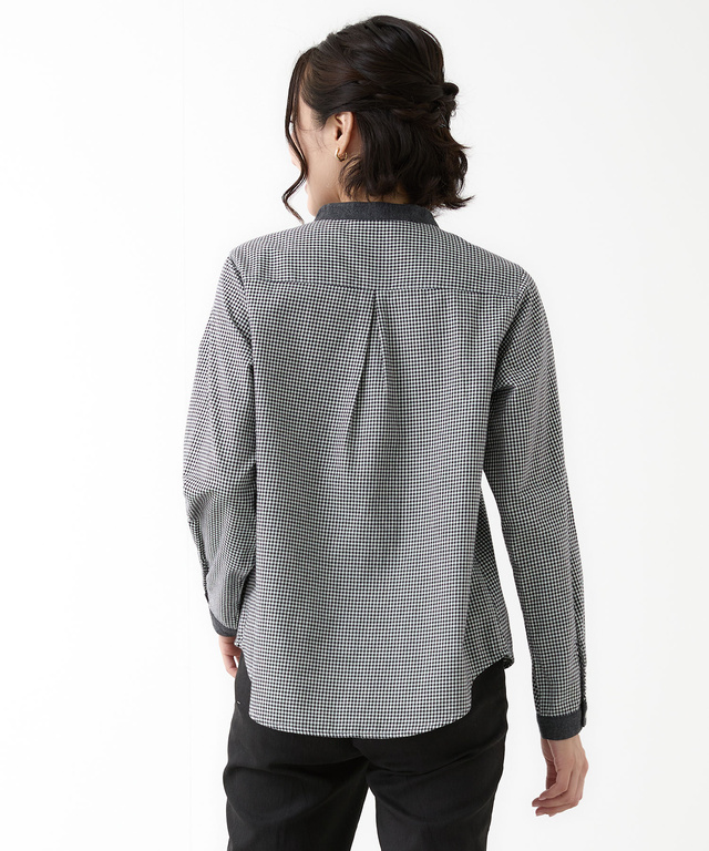 バンドカラー チェック柄 ブラウス