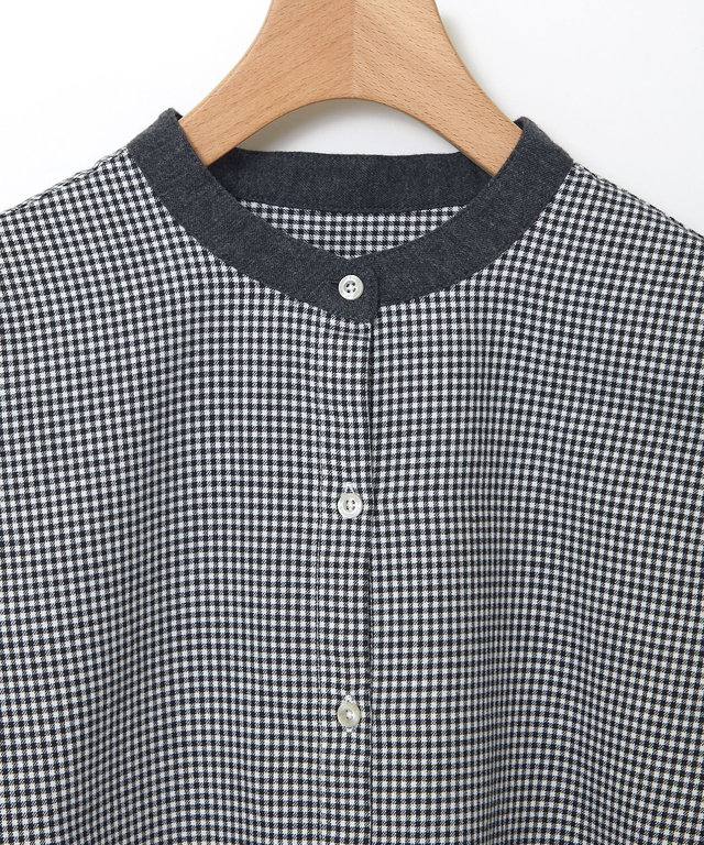 バンドカラー チェック柄 ブラウス