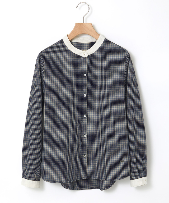 バンドカラー チェック柄 ブラウス