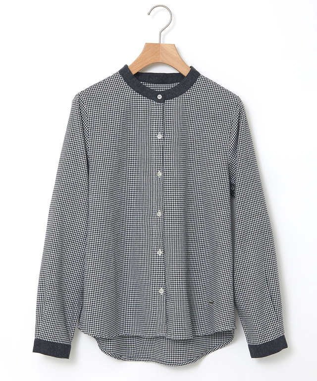 バンドカラー チェック柄 ブラウス