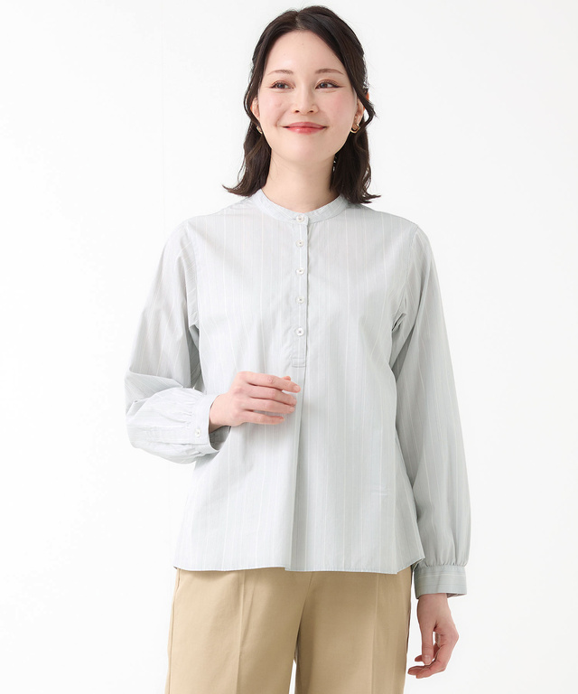 ストライプ バンドカラー ブラウス