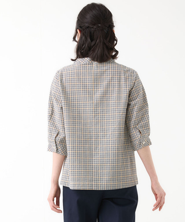 クロコダイルタータン サッカー 七分袖ブラウス