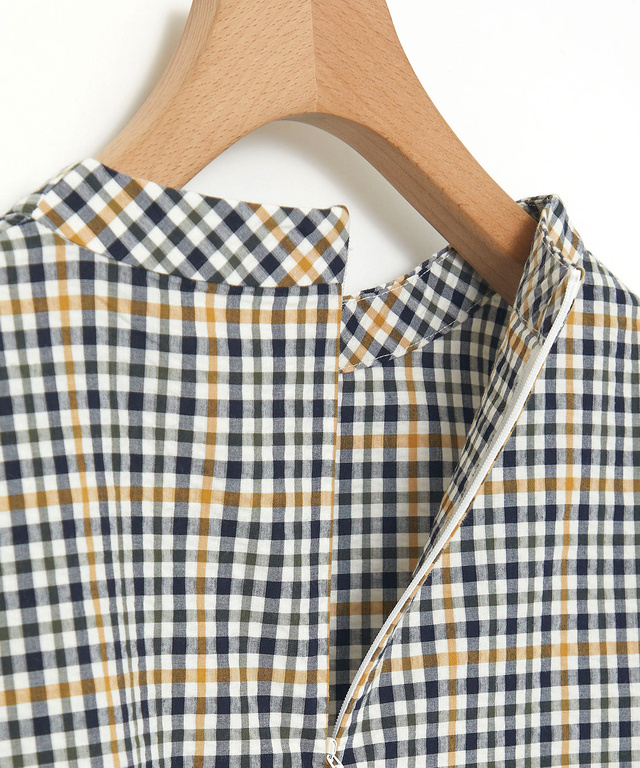 クロコダイルタータン サッカー 七分袖ブラウス