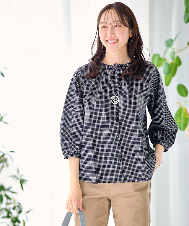 スノーコットン ミニチェック ブラウス【接触冷感】