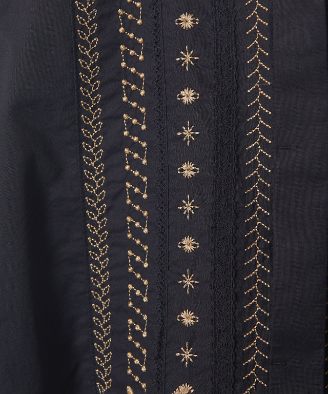 刺繍 バンドカラー ブラウス