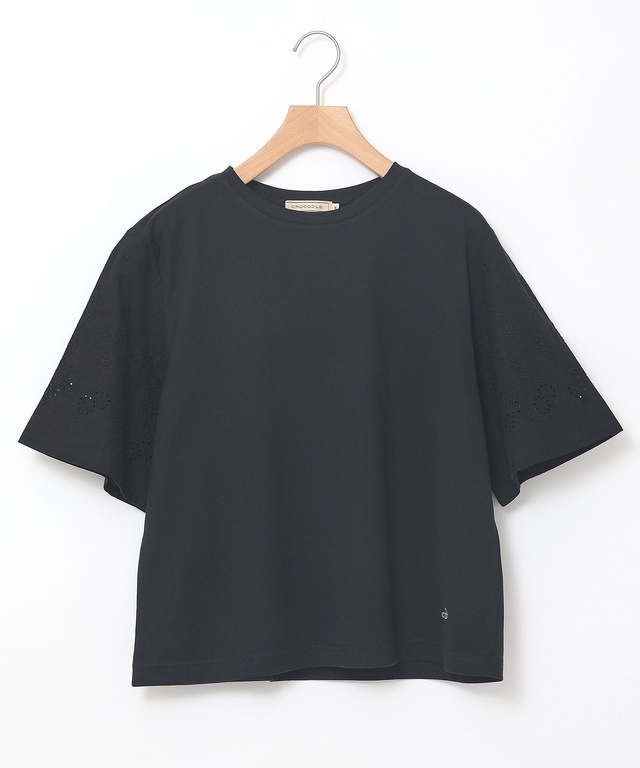 コットン 袖刺繍 Tシャツ