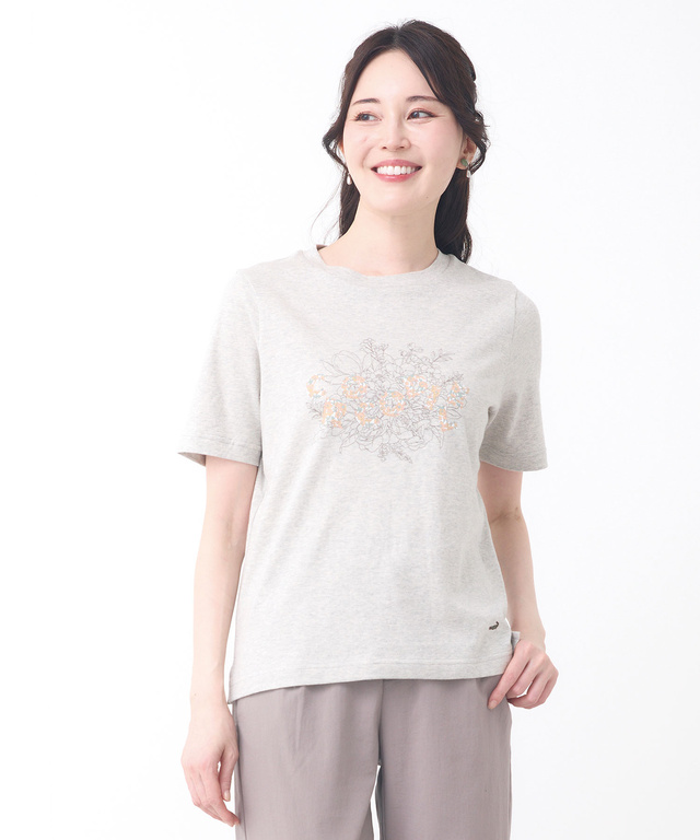 コットン フラワープリント Tシャツ