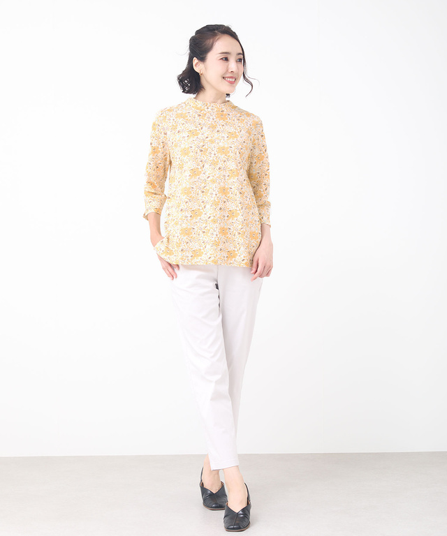 花柄 七分袖 ハイネックカットソー