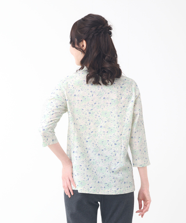 花柄 七分袖 ハイネックカットソー