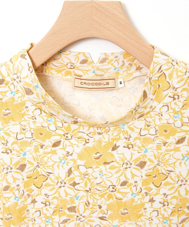 花柄 七分袖 ハイネックカットソー