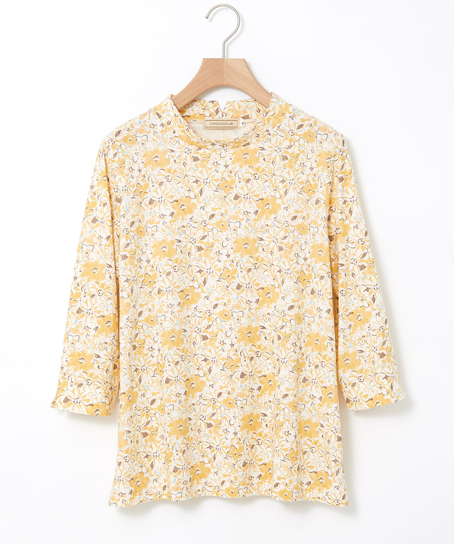 花柄 七分袖 ハイネックカットソー