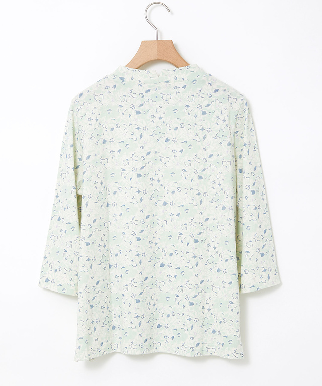 花柄 七分袖 ハイネックカットソー