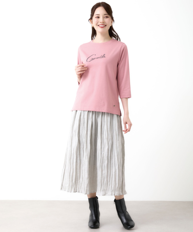 リボンロゴプリント 七分袖 Tシャツ