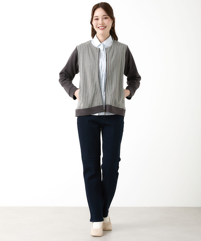 柄切り替え カット カーディガン