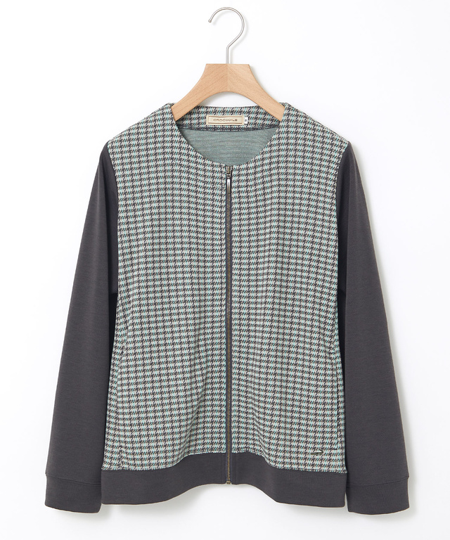 柄切り替え カット カーディガン