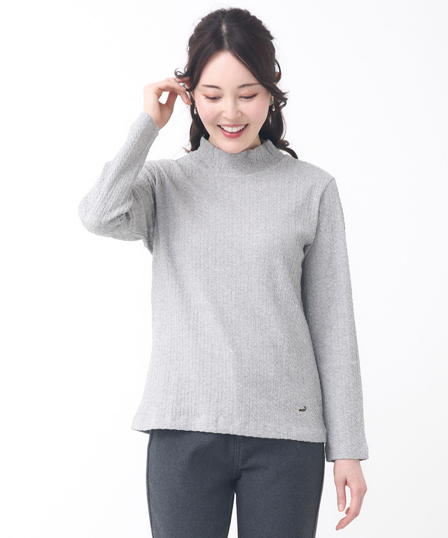 ケーブル柄 ハイネック カットソー