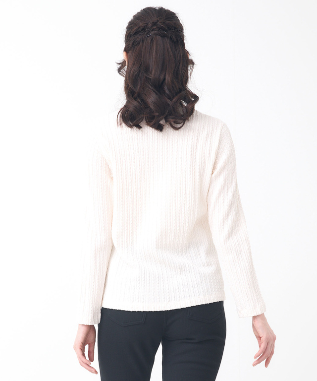 ケーブル柄 ハイネック カットソー