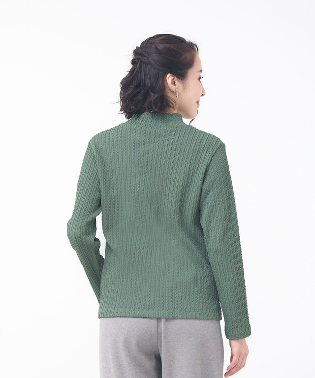 ケーブル柄 ハイネック カットソー