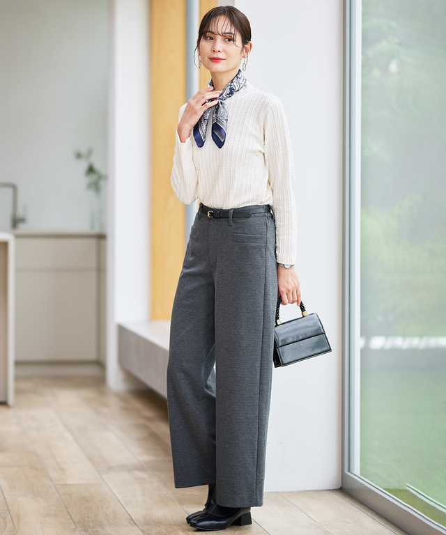 ケーブル柄 ハイネック カットソー