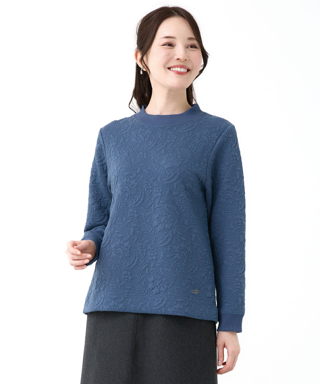 フラワージャカード モックネック トレーナー