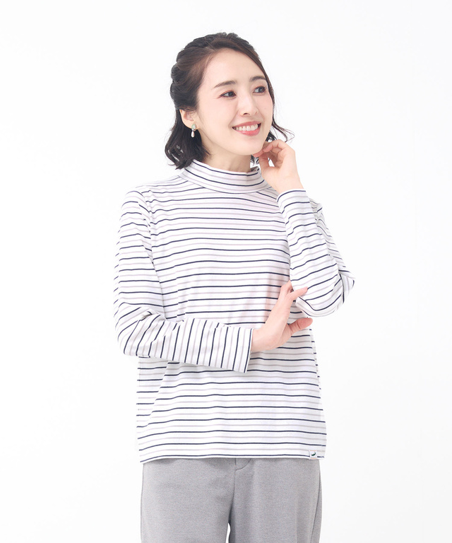 ボーダー ハイネック カットソー【ウガンダ オーガニック コットン】