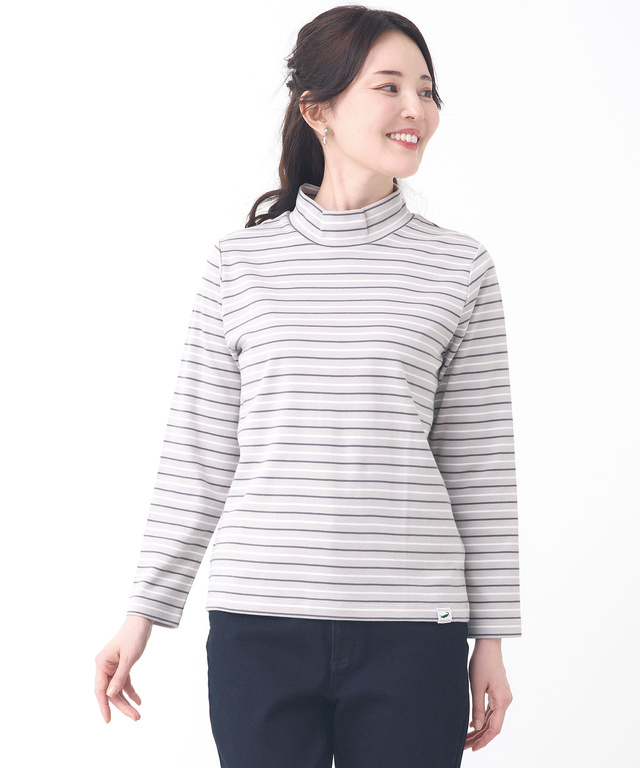 ボーダー ハイネック カットソー【ウガンダ オーガニック コットン】