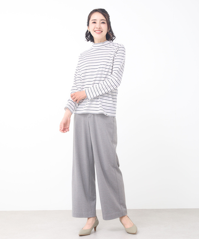 ボーダー ハイネック カットソー【ウガンダ オーガニック コットン】