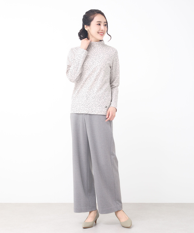 花柄プリント ハイネック プルオーバー