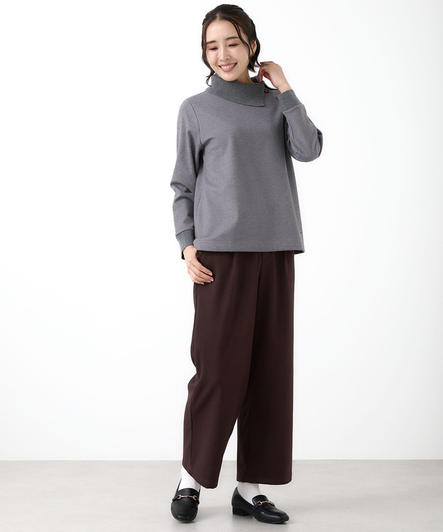 起毛 襟ニット カットソー