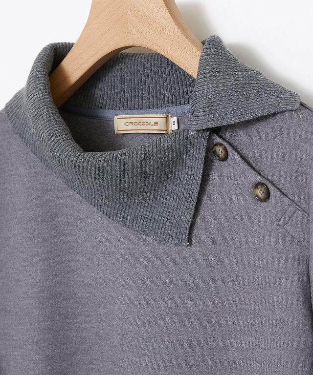 起毛 襟ニット カットソー