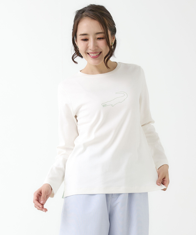 クロコモチーフ チェーンステッチ風 プリントTシャツ