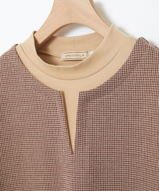 千鳥柄ドッキング デザインカットソー