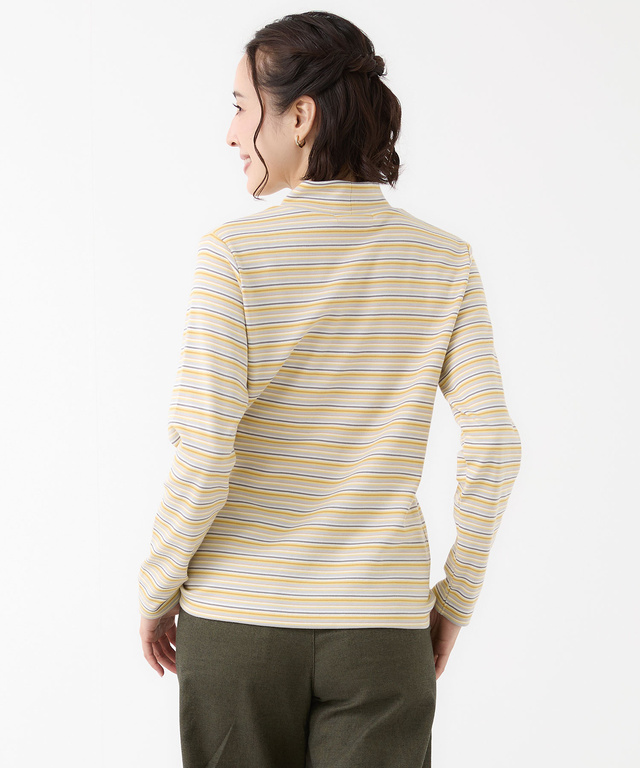 マルチボーダー スムース ハイネックカットソー