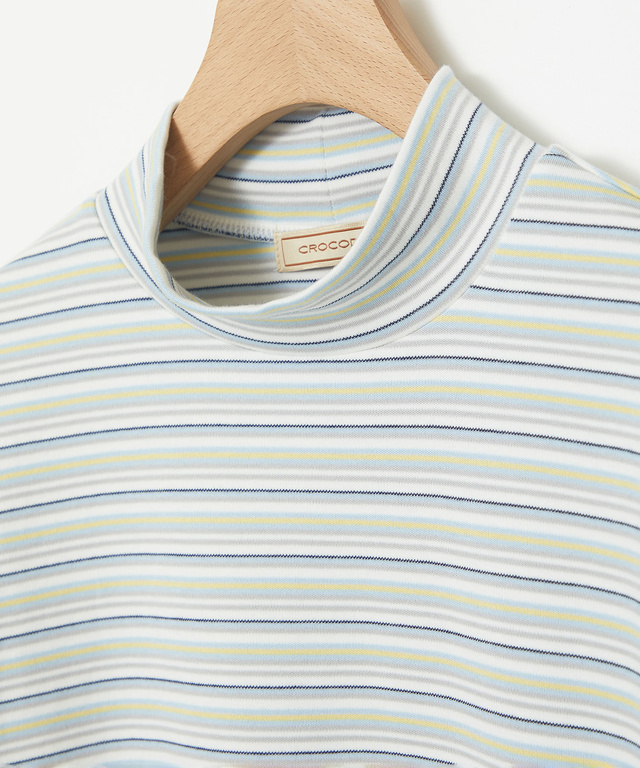 マルチボーダー スムース ハイネックカットソー