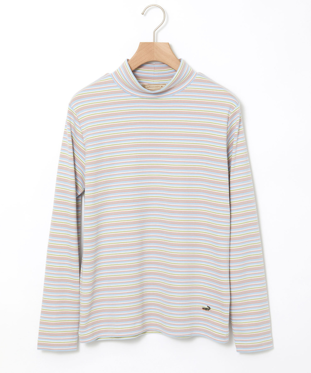 マルチボーダー スムース ハイネックカットソー