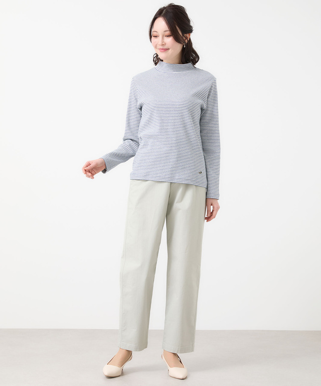 リブボーダー ハイネック カットソー