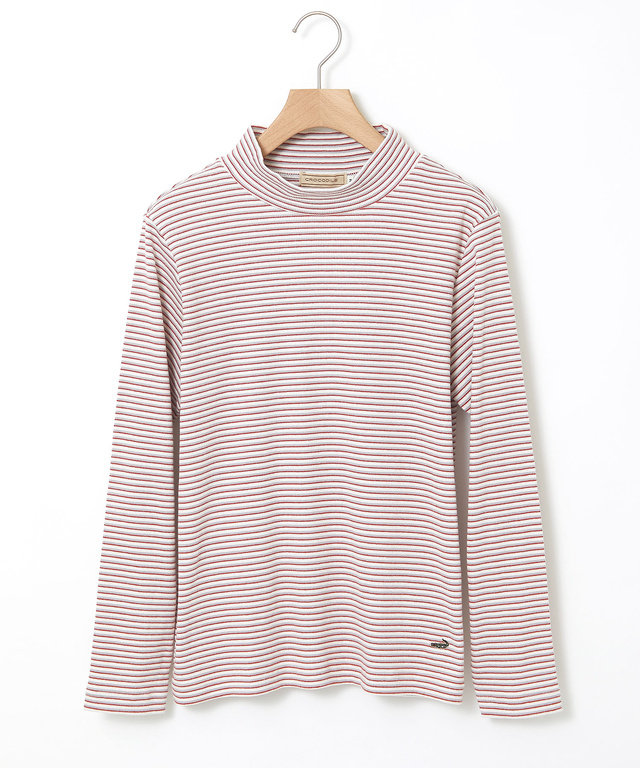 リブボーダー ハイネック カットソー