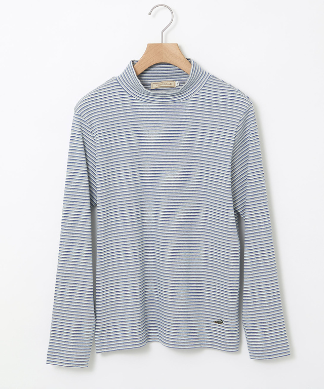 リブボーダー ハイネック カットソー