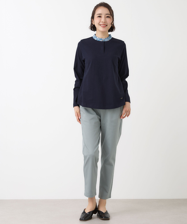 小花柄 フリル襟 プルオーバー