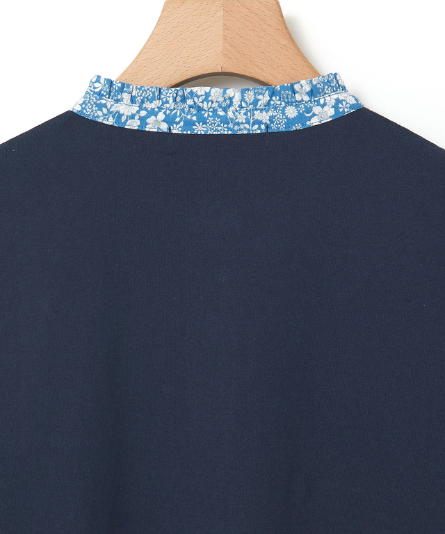 小花柄 フリル襟 プルオーバー