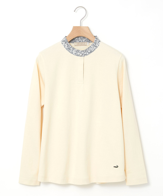 小花柄 フリル襟 プルオーバー