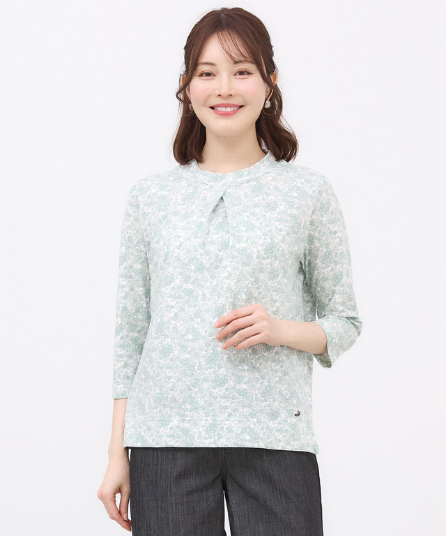 花柄プリント ハイネック プルオーバー